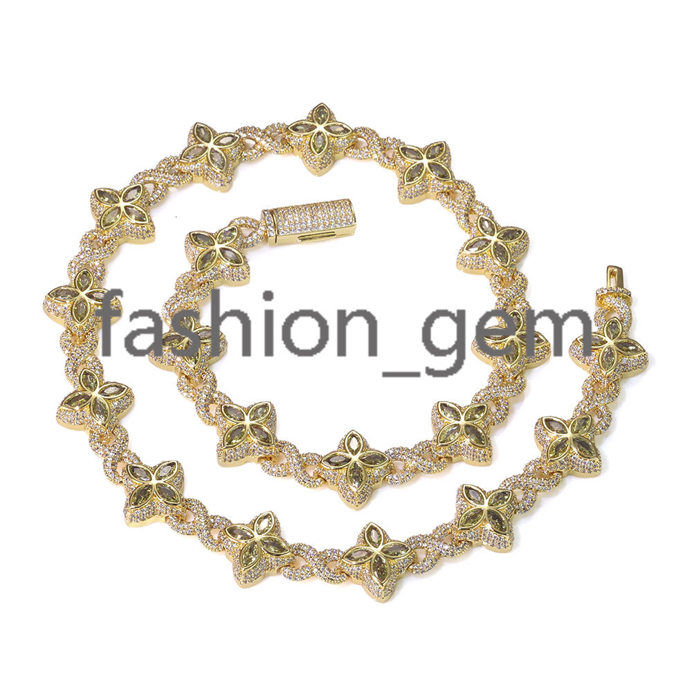Multi-color Vvs Moissanite Cuban Chain Necklace 925 Sterling Silver Hip Hop Jewelry Marquise Flower Design Cuban Chain