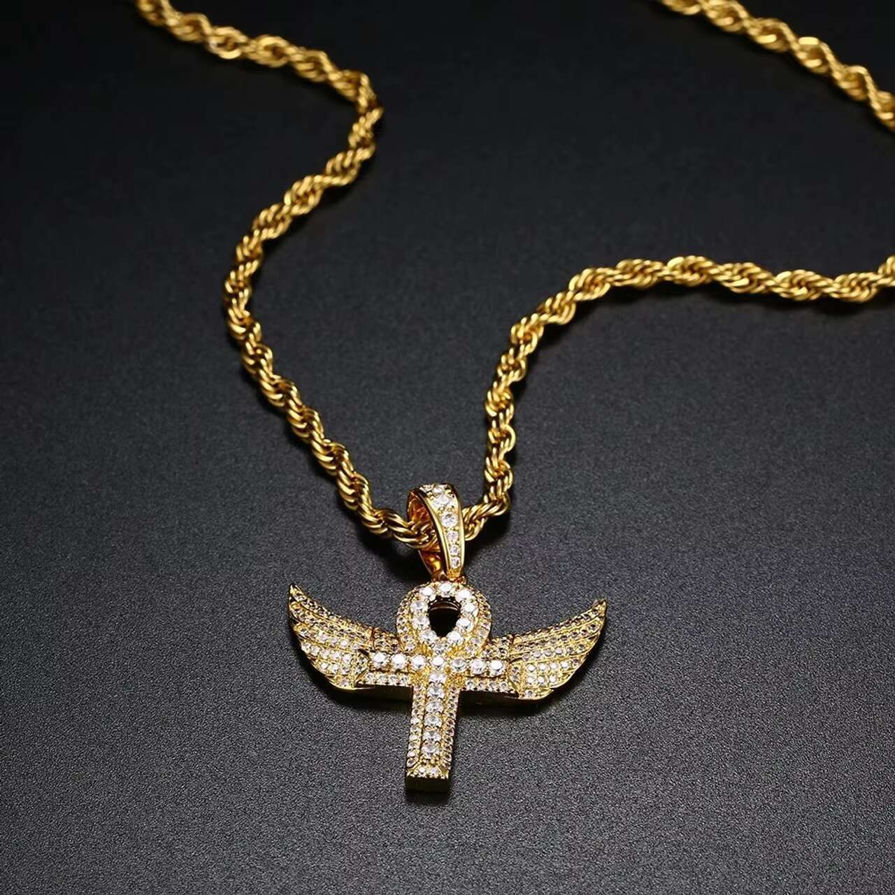 Mossanite 18K Gold Plated 925 Sterling Silver Angel Wings Cross Pendant Necklace Charms Jewelry Gifts for Women Men