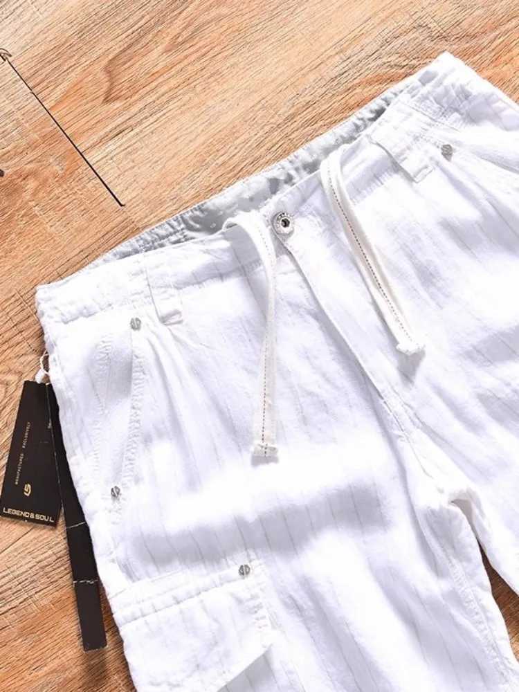 Summer Men Easy Matching Casual Stripe Shorts Multi Pockets Zipper Cool Straight-Leg Comfortable Mid Waist Knee Length Trousers XJ250618