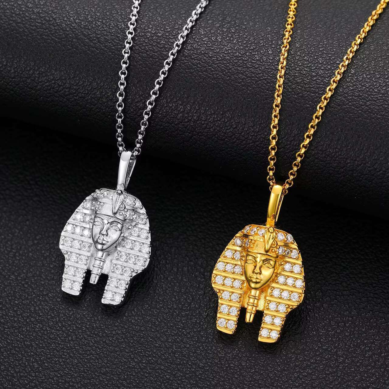 Luxury Ancient Egyptian Pharaoh King Hip Hop Style Chain Necklace with Moissanite Pendants Charms