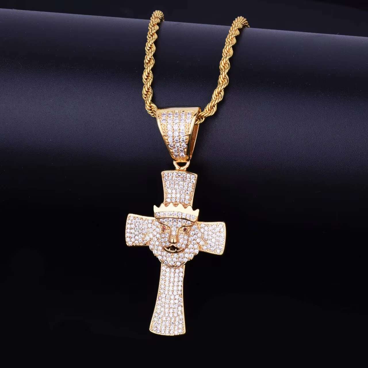 Trendy New Arrivals 18K Gold .925 Silver Lion Crown Iced out Cross Pendant Chain Necklace Design Inspired by the Lion of Judah