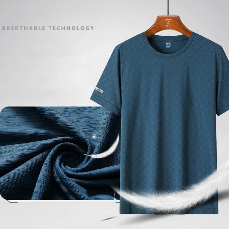 High-quality Ice Silk Breathable Mens Short Sleeve T-shirt With 5-point Shorts Set Comfortable Cool Outdoor Sports Set 250617