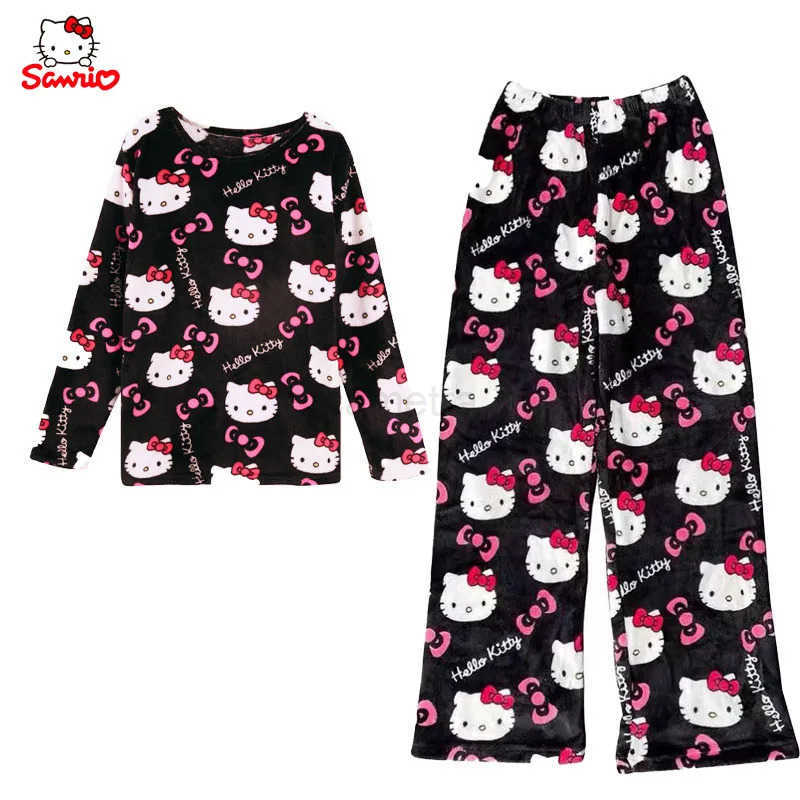 Sanrio Hello Kitty Flannel Pajama Set Cute Kitty Cat Household Clothes Warm Pajama Sets Thickened Casual Winter Pajamas XJ250618XJ250618