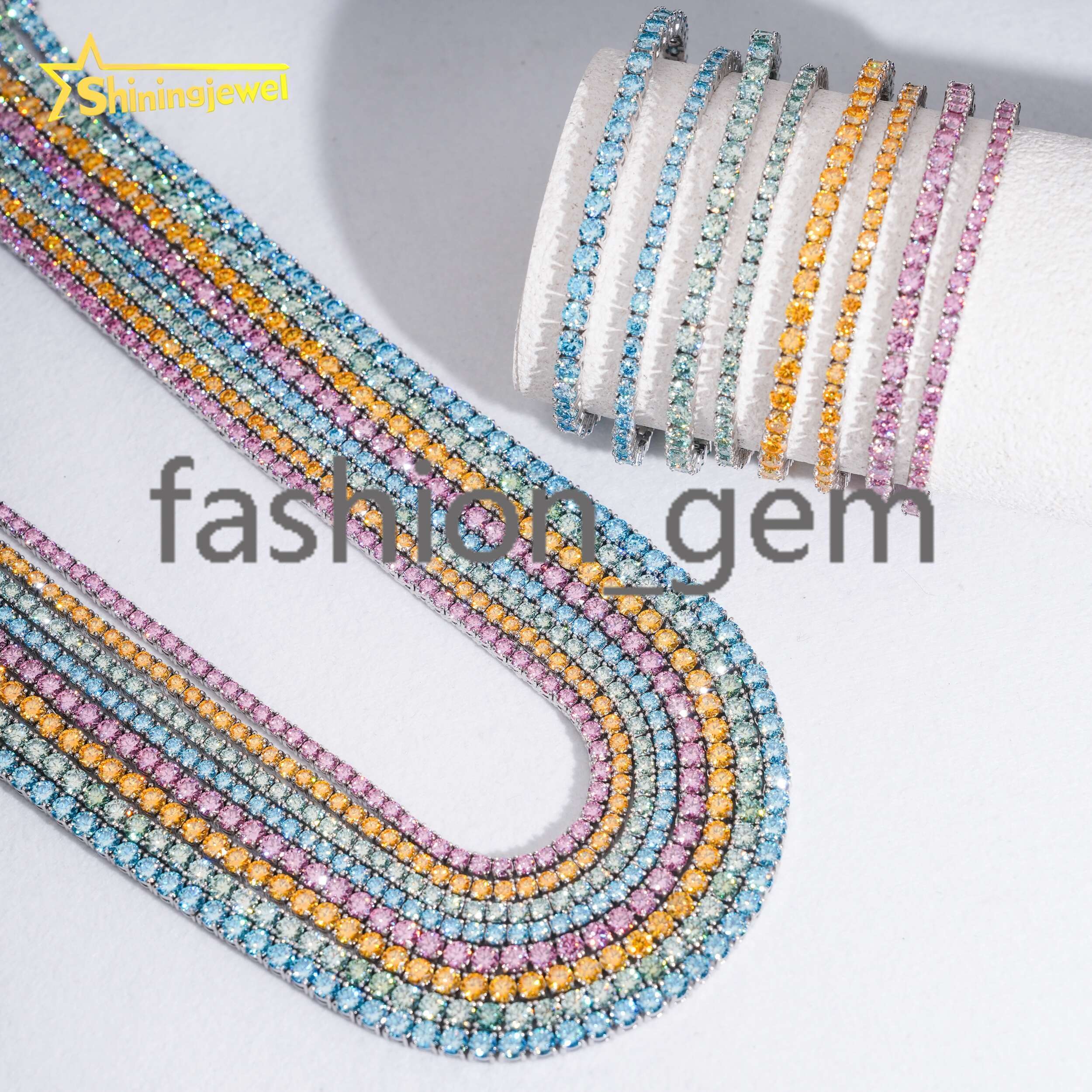 Pass Diamond Tester Blue Green Pink Sea Blue Golden Yellow 925 Moissanite Tennis Necklace Bracelet Tennis Chain Moissanite