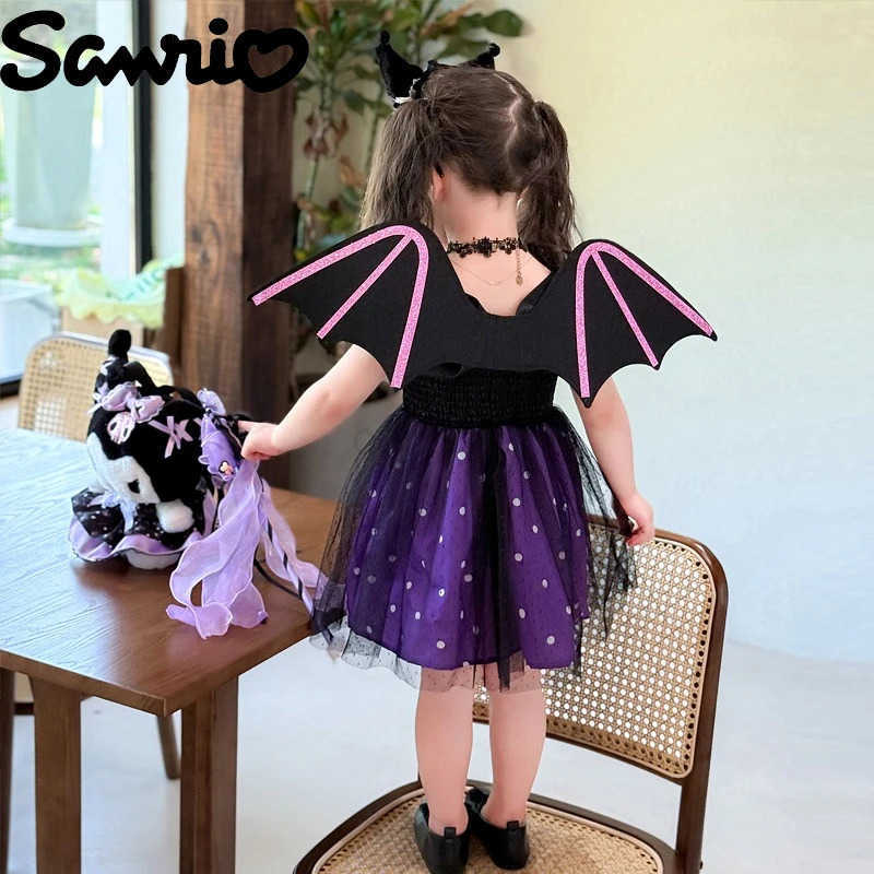 Sanrio New Sanrio Kuromi Lolita Princess Dress Cartoon Anime Kawaii Embroidery Printed Accessories Dress Set for Girls Summer Gift XJ250618