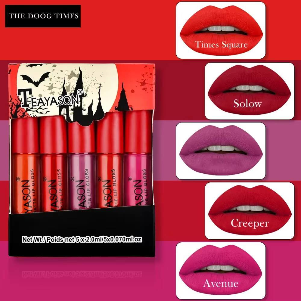5Pcs/Set Waterproof Lipstick Sexy Vampire Lip Stick Velvet Lipsticks Lips Makeup Cosmetics Labiales Matte happy