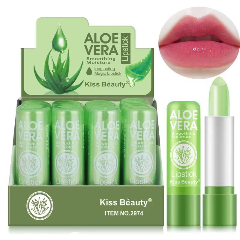 1pcs Aloe Vera Moisturizing Lipstick Lasting Nutritional Repair Lipsticks Anti Drying Color Changing Waterproof Natural Lip Care happy