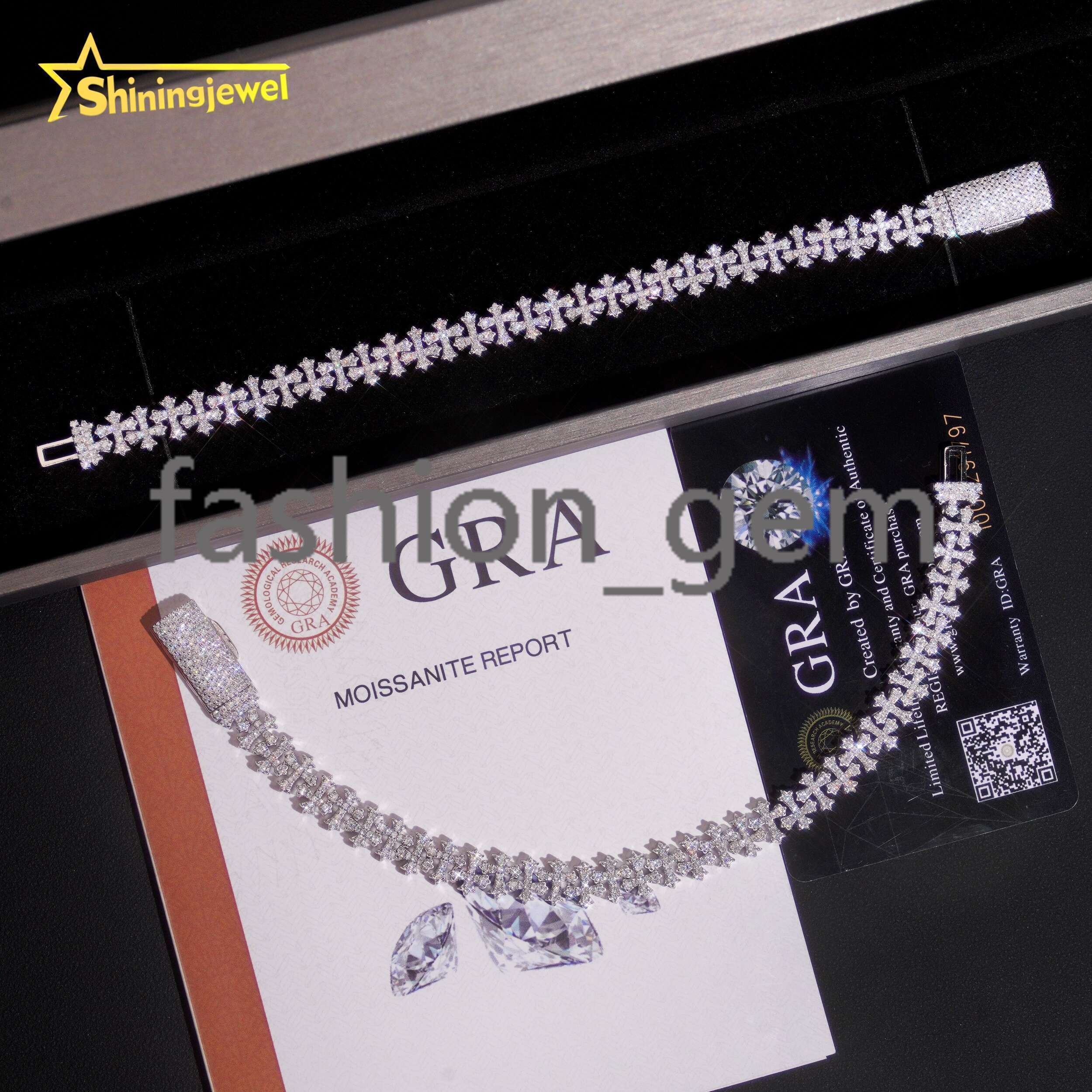 8mm Iced Out Moissanite Cross Bracelets in 925 Silver Micro Pave Diamond Cut Design Unique Custom for Couple