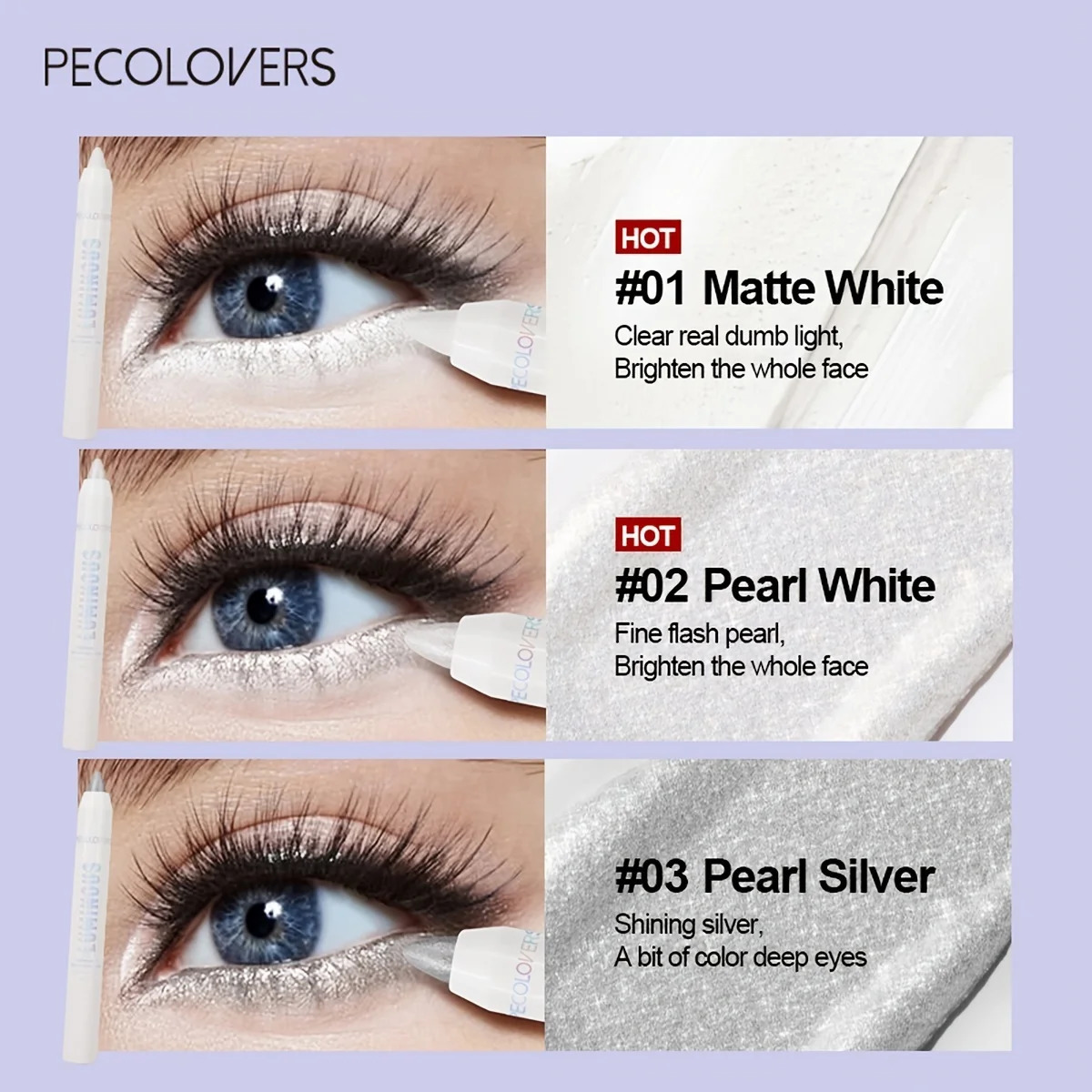 Highlighter Pen Long Lasting Waterproof Smooth Matte Pearly Glitter White Silvery Eyeliner Eyeshadow Stick 250618