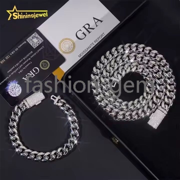 10MM Cheap Price 925 silver Cuban Chains + 925 Silver VVS Moissanite Lock Fashion Men Hip Hop Necklace Bracelet