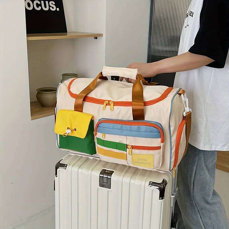 Colorful Retro Travel Bag, Large Capacity Duffle With Shoulder Strap, Sports Gym Carry-On, Multi-Pocket Casual Lage For Women