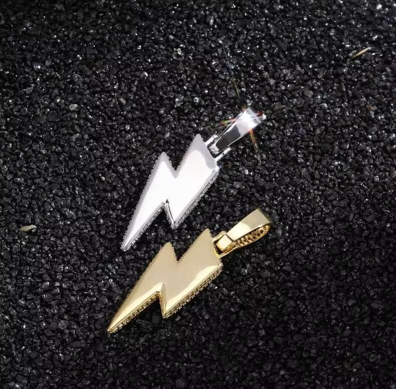 Trendy Mens Full Moissanite Diamond Iced out Lightning Bolt Necklace VVS Jewelry Iced Pendants Charms Hip Hop Style