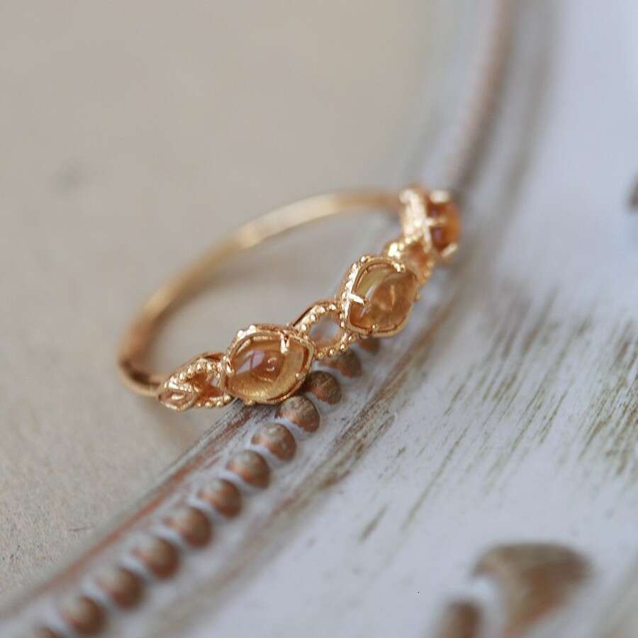Honey Fruit Style High Imitation Natural Yellow Crystal Three Wealth-Attracting Fortune-Bringing Light Luxury High-End Ring