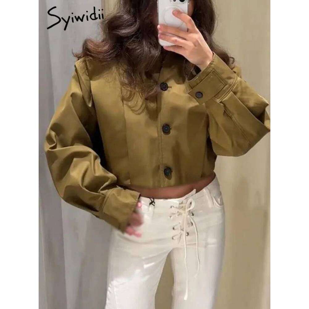 Syiwidii Fashion Single Breasted Jackets for Women Loose Lapel Pleated Long Sleeve Coat 2025 New Temperament Commuting Outerwear