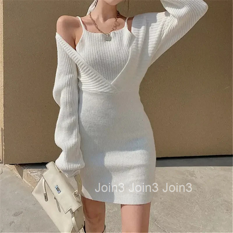 Korean Style Womens Crochet Dresses Over The Shoulder Autumn and Winter Retro Designer Clothes Y2k New In G X Female Knit Dress