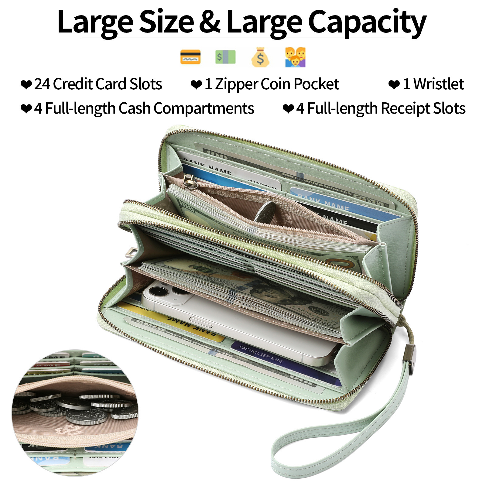 Free Shipping Designer New Long Clutch Bag Double Zipper Wallet Embossed Design Large Capacity Simple Women's Wallet Luxury Bag In Stock