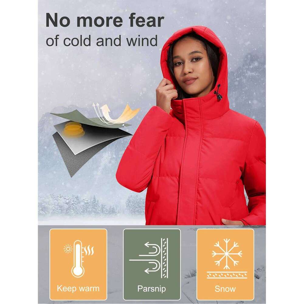 TACVASEN Duck Down Womens Long Thicken Winter Puffer Jacket Quilted Water-Resistant Ultra Warm Hooded Padded Coats