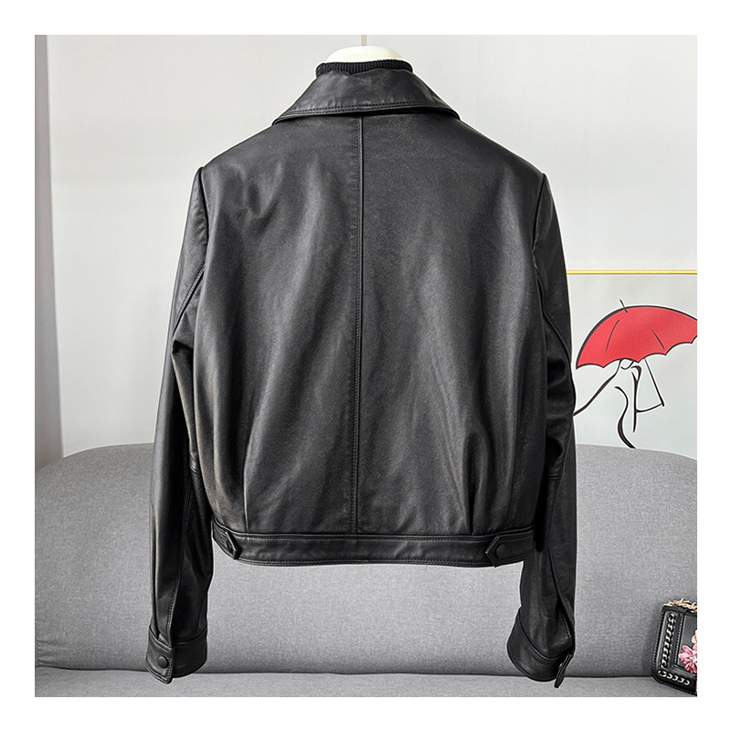 Hong Kong style brown coat, women's new short and petite motorcycle suit, stylish jacket