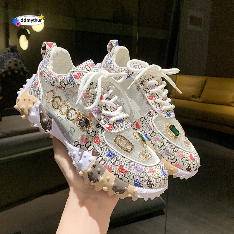 Durian Rhinestone Dad for Women 2023 Spring Summer New Mesh Breathable Casual Sneakers Fashion Women's Single Shoes ddmythur