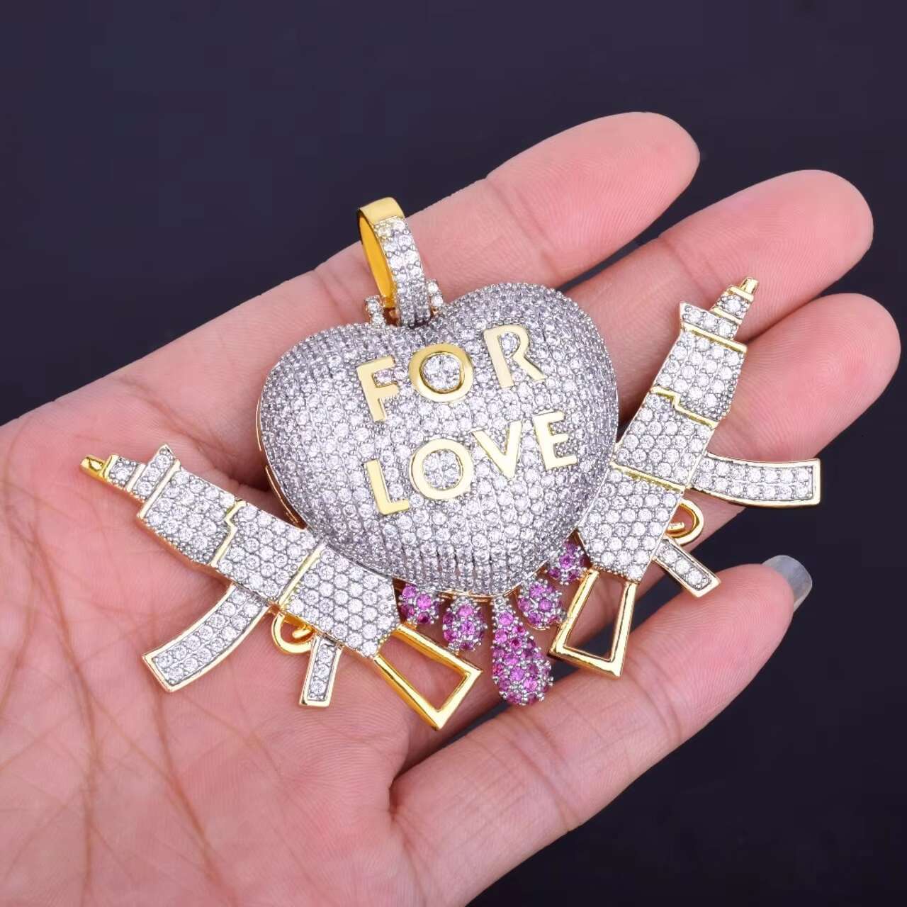 Luxury 24k Gold .925 Silver Love Heart Drip Semi-Automatic Pendant Hip Hop Style Moissanite Necklace Charms