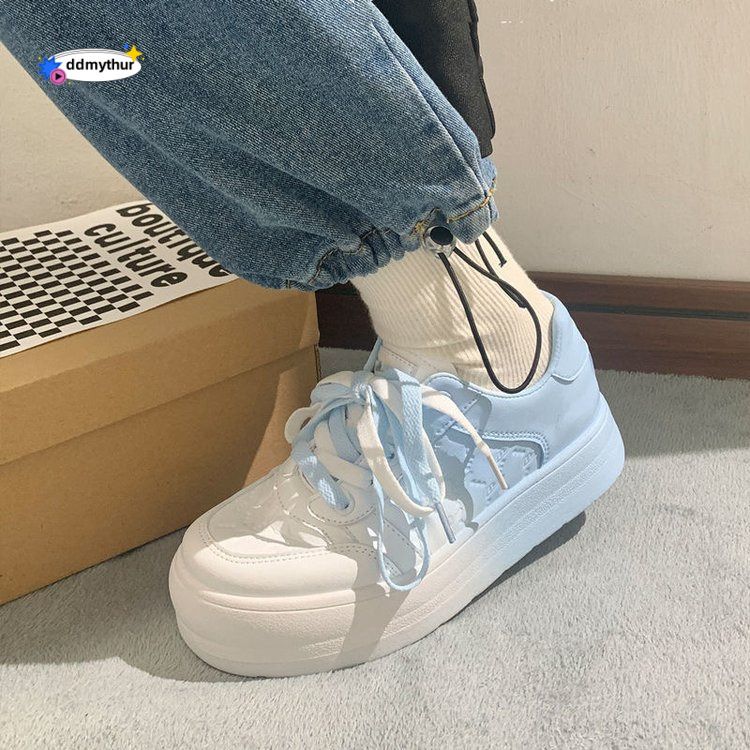 White Sneakers for Women 2021 New Style Student Thick-Soled Casual Chunky Loafers ddmythur
