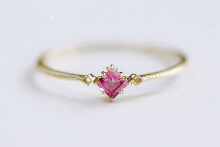"Natsume's Book of Friends" 14K Color Natural Pink Tourmaline Light Luxury Small Stacking Ring