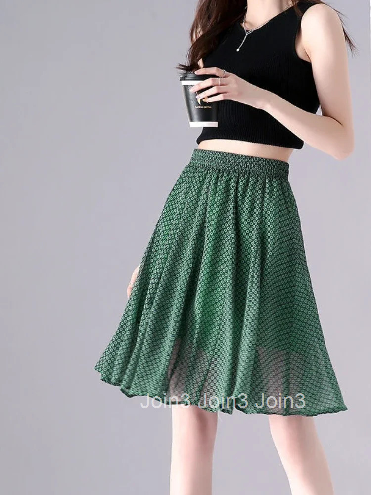 Midi High Waist Chiffon Green Woman Skirt Luxury Elegant Vintage Y2k A Line Streetwear Korean Style Premium V Skirts for Women