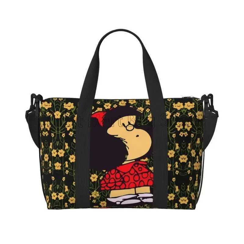 Cartoon Mafalda Print Carry on Travel Bag Medium Foldable Weekender Overnight Bags for Women Waterproof Sport Gym Yoga Bag W250618