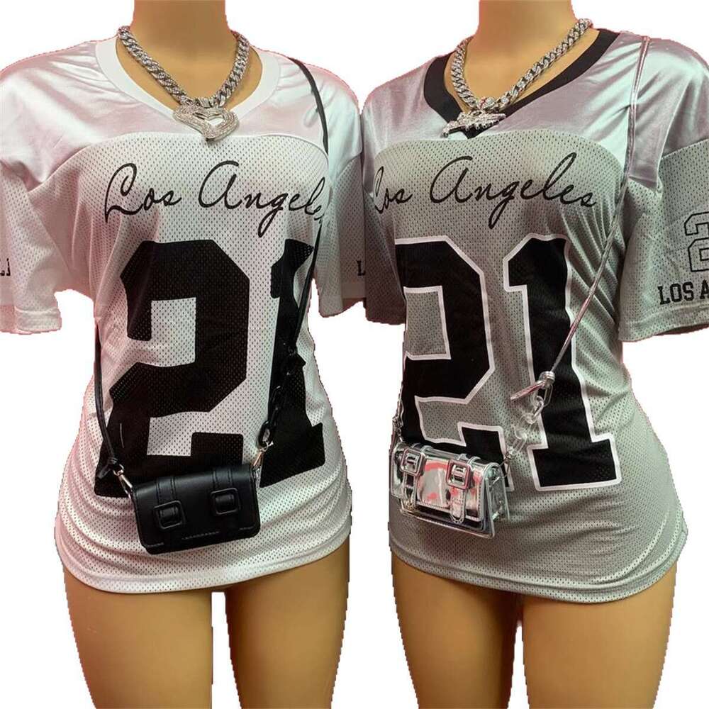 New Fashion Street Print Color-Block Loose Casual Short Sleeve Top V-Neck Sports Style T-Shirt Women's Clothing B5