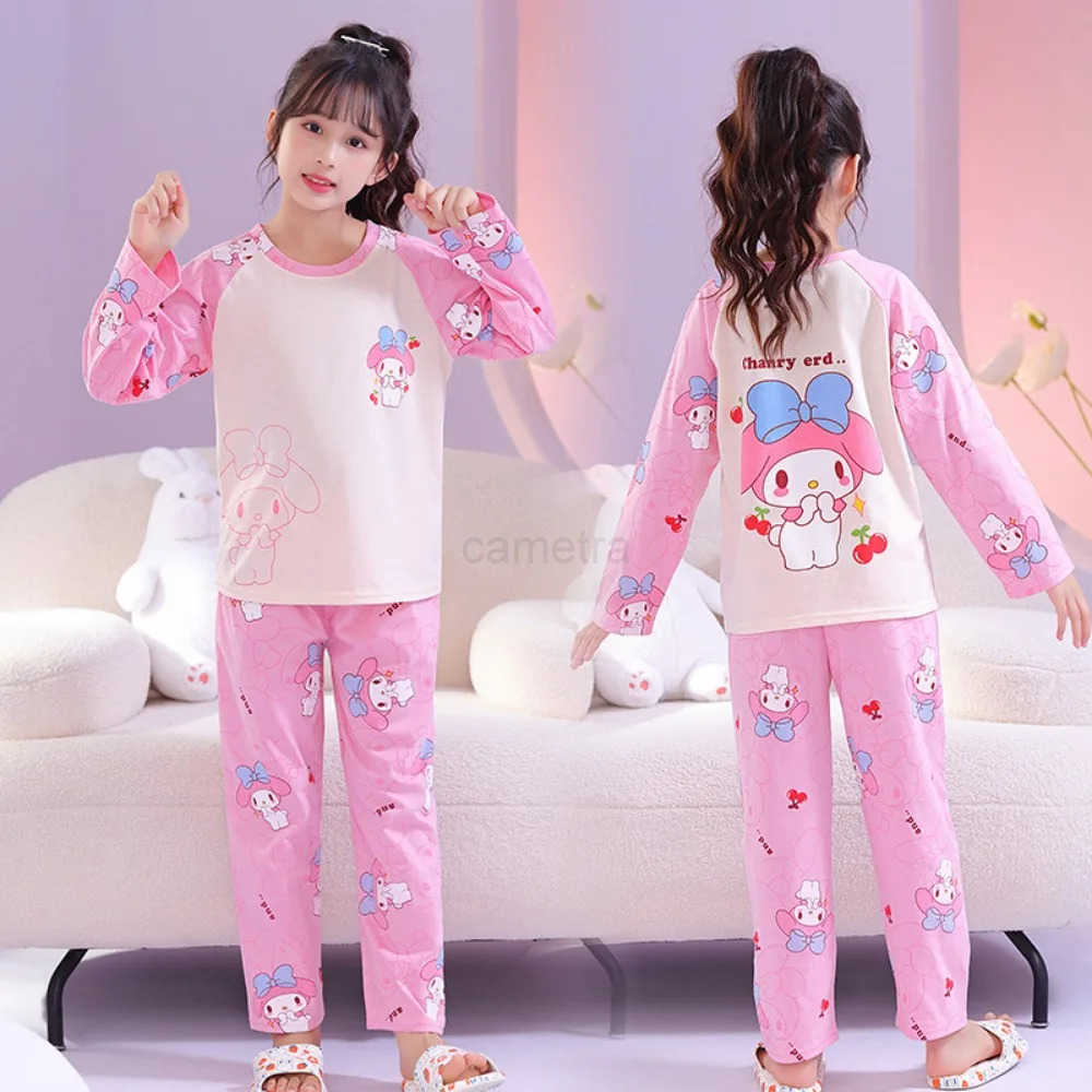 Sanrio Kuromi Lovely Children Pajama Sets Loose Cute Print Round Neck Breathable Kids Nightwear Suit Causal Comfortable Pajamas XJ250618XJ250618