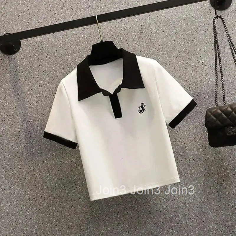 Womens T Shirts Short Sleeve Tee Clothes Plain Top Button Polo Neck Shirt with Collar Trend Luxury New Youth Summer 2025 Sale V