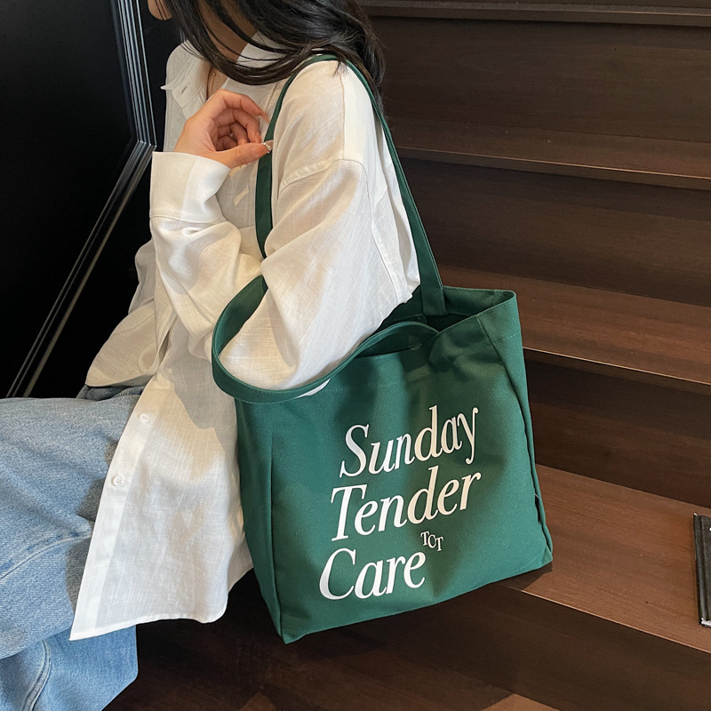 Free shipping designer Canvas Bag Korean Style Lazy Wind 2025 New Large Capacity Tote Bag Casual Commuter College Student Class Shoulder Bag