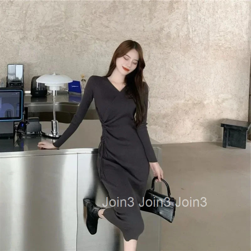 V Neck Womens Crochet Dresses Cover Up Korean Style Knee Length Female Knit Dress Midi Outfits Elegant and Pretty Chic Luxury G