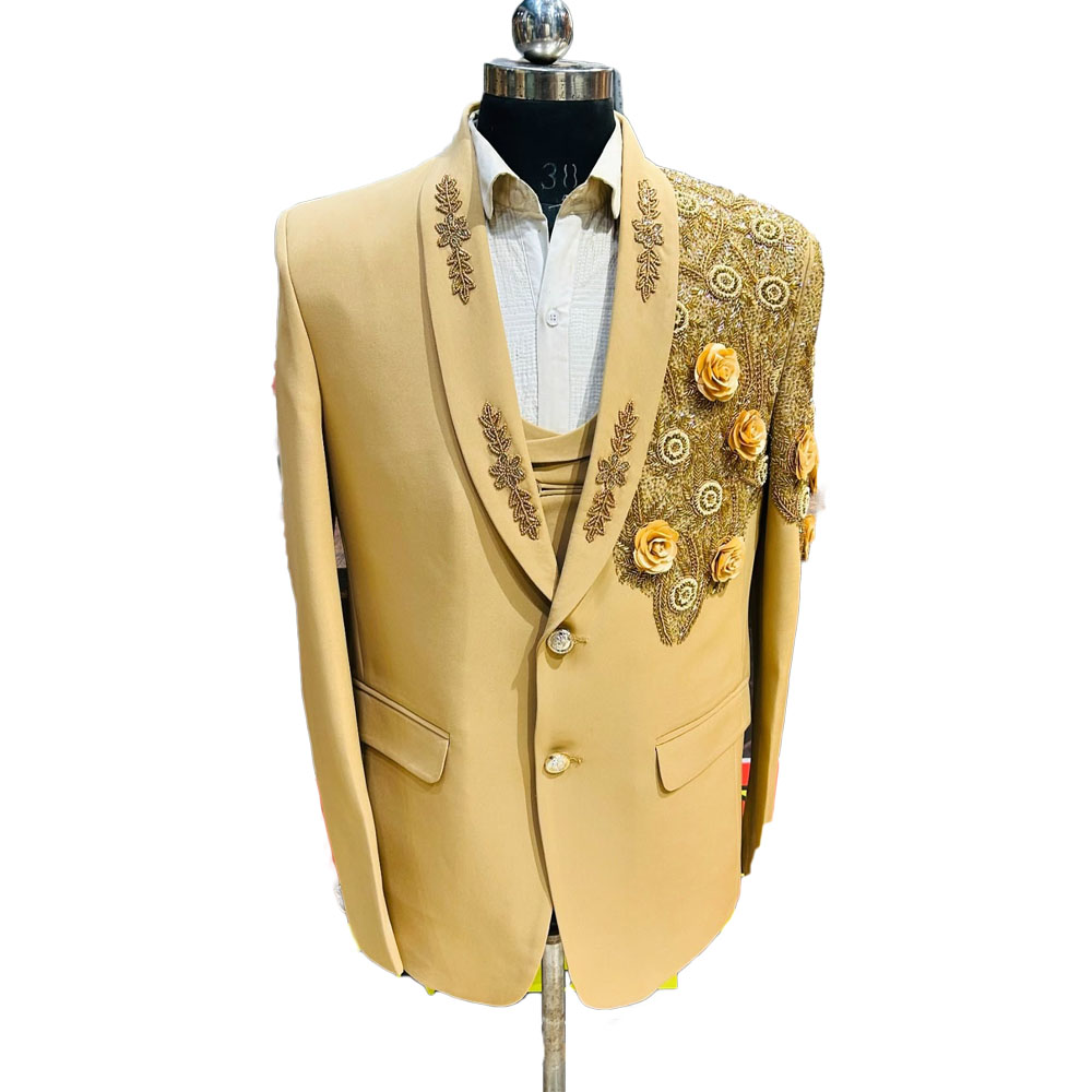 Luxury Men Suits Shawl Lapel 3D Flowers Tailor-Made One Pieces Set Jacket Only Blazer Beading One Button Groom Customized Coat Plus Size