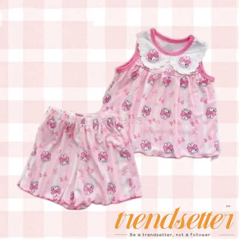 Sanrio Sanriou Kuromi Cinnamoroll Model Sleeveless Suit Home Clothing Summer 2025 Thin Childrens Pajamas Girls Pajamas Cartoon Gift XJ250618XJ250618