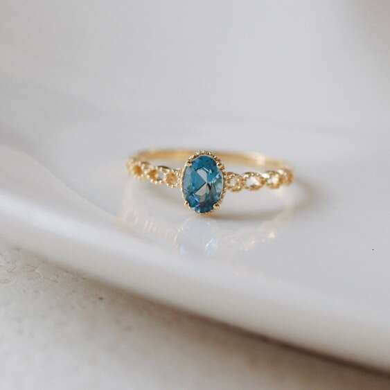 Pleasure Philosophy Same Style Gold Lace Hollow Versatile London High Imitation Blue Topaz Light Luxury Ring