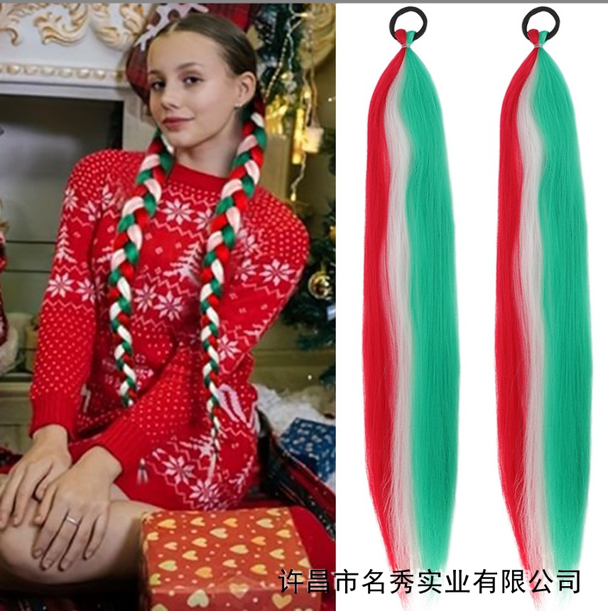 Colorful Gradient Ponytail Hair Extensions Box Braids Elastic Rope Braids for Girls Kids