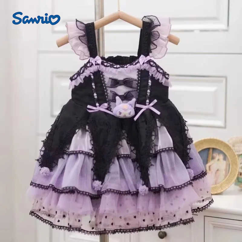 Sanrio 2024 Autumn Girl Kuromi Lolita Strap Dress Princess Glowing Skirt Support Rear Tail Little Coat Safety Trousers Halloween ClothXJ250618