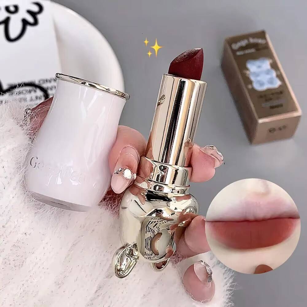 Velvet Matte Electroplated Bear Lipstick Long-lasting Non-fading Lip Mud happy