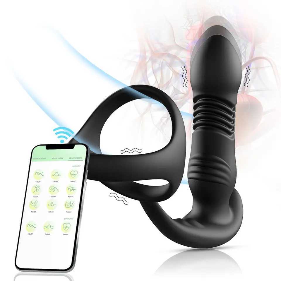 Male Thrusting Anal Vibrators Butt Plug G Spot Prostate Massager Wireless Remote Delayed Ejaculation Cock Ring Sex Toys for Men XJ250618