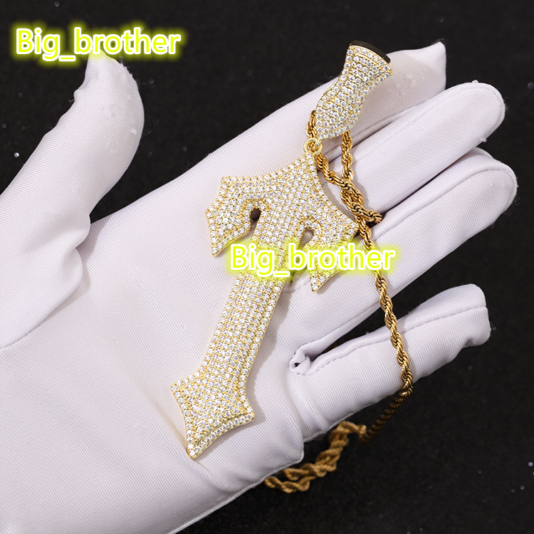 Popular Fashion Cross Pendant D/VVS Round Moissanite Sterling Silver Gold Plated Pendant Hip Hop Men Cross Pendant