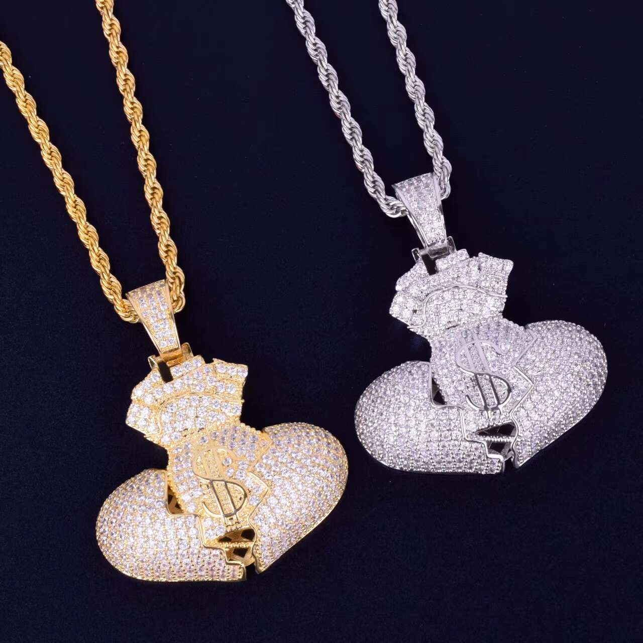 Luxury 925 Silver and 18K Solid Gold Religious Diamond Pendant Iced out Broken Heart Money Bag Moissanite Charms