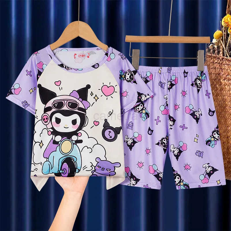 Sanrio Summer Childrens Pajamas Short Sleeve Girls Cartoon Old Boys Home Clothes Set Pajama Sleepwear Robe Clothing Mother Kids XJ250618XJ250618