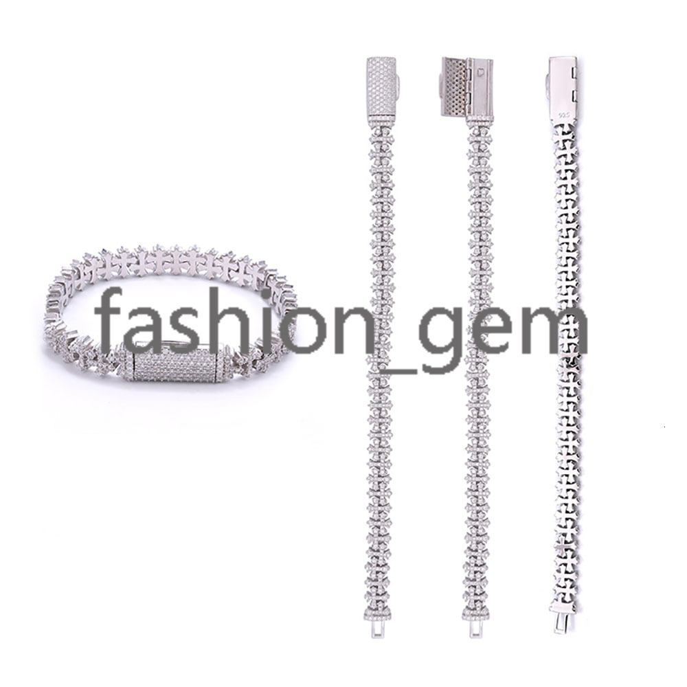 8MM Cross Cuban Chain VVS Moissanite Hip Hop Bracelet 925 Silver for Men and Women Cross Cuban Bracelet for Men and Women