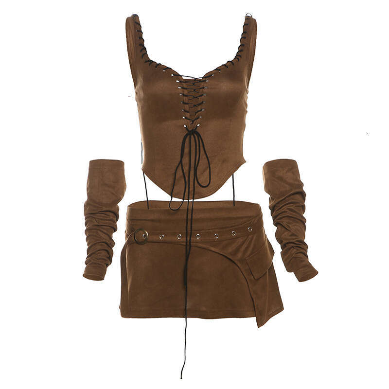 Autumn New Women's Sexy Tie Backless Tank Top High Waist Bodycon Skirt B5