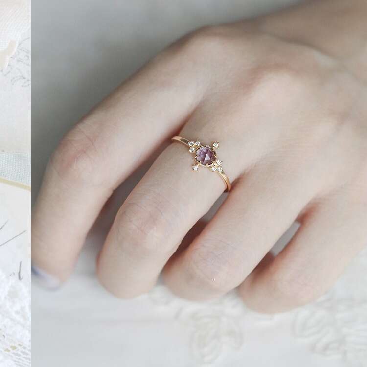 Dreamy Fairy-Like Cute and Lively Natural Amethyst Exquisitely Inlaid with Sparkling Diamonds Light Luxury Ring