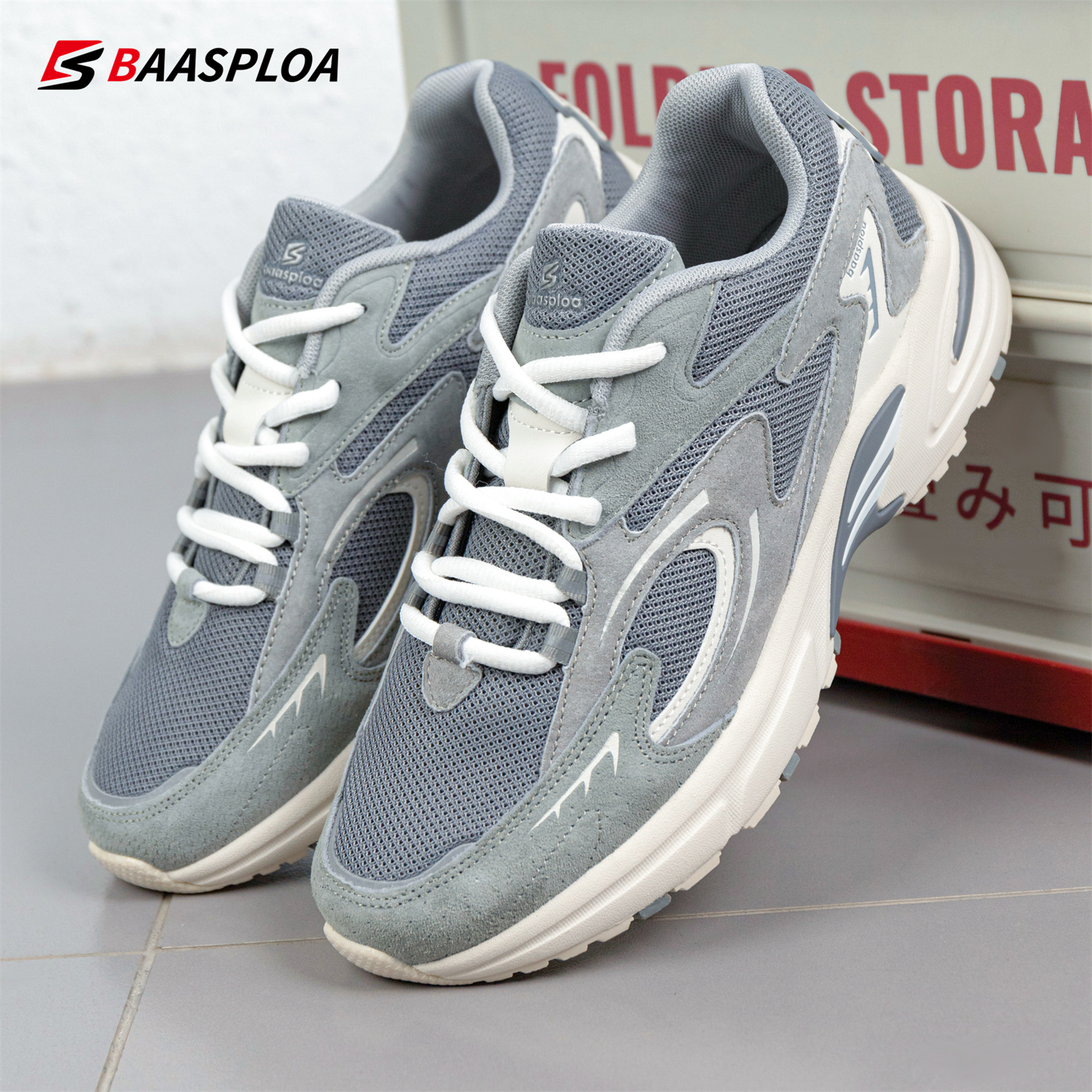 Baasploa Men Casual Sneakers New Mesh Breathable Retro Sport Shoes Male Comfort Lightweight Soft Walking Sneakers