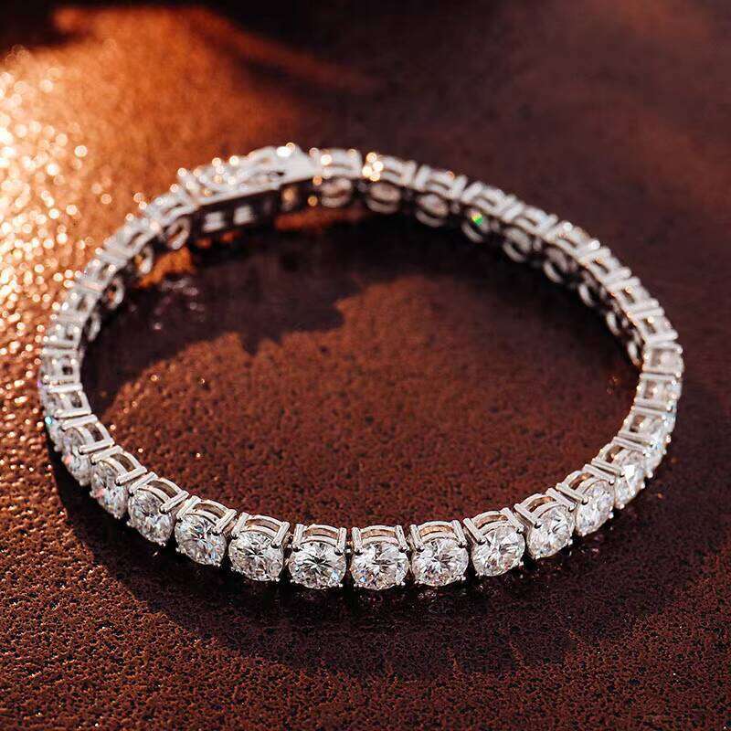 6mm Round Brilliant Cut Mossanite Chain Sier Claw Setting Tennis Bracelet Hip-Hop Boutique Jewelry