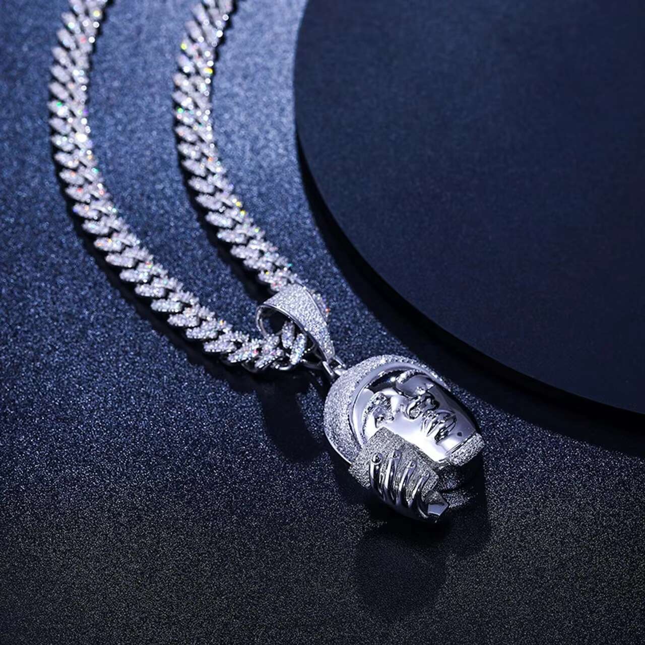 Luxury 925 Sterling Silver VVS Moissanite Diamond Iced out Rappers Head Pendant Necklace with Cup Hip Hop Jewelry