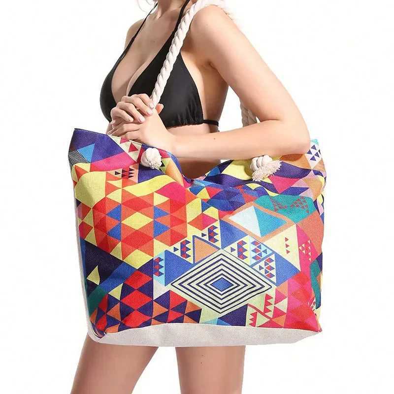 Boho Style Geometric Large Capacity Women Handbags Multifunctional Handbags Shoulder Tote Bags Swimming Storage Bag Beach Bag B250618